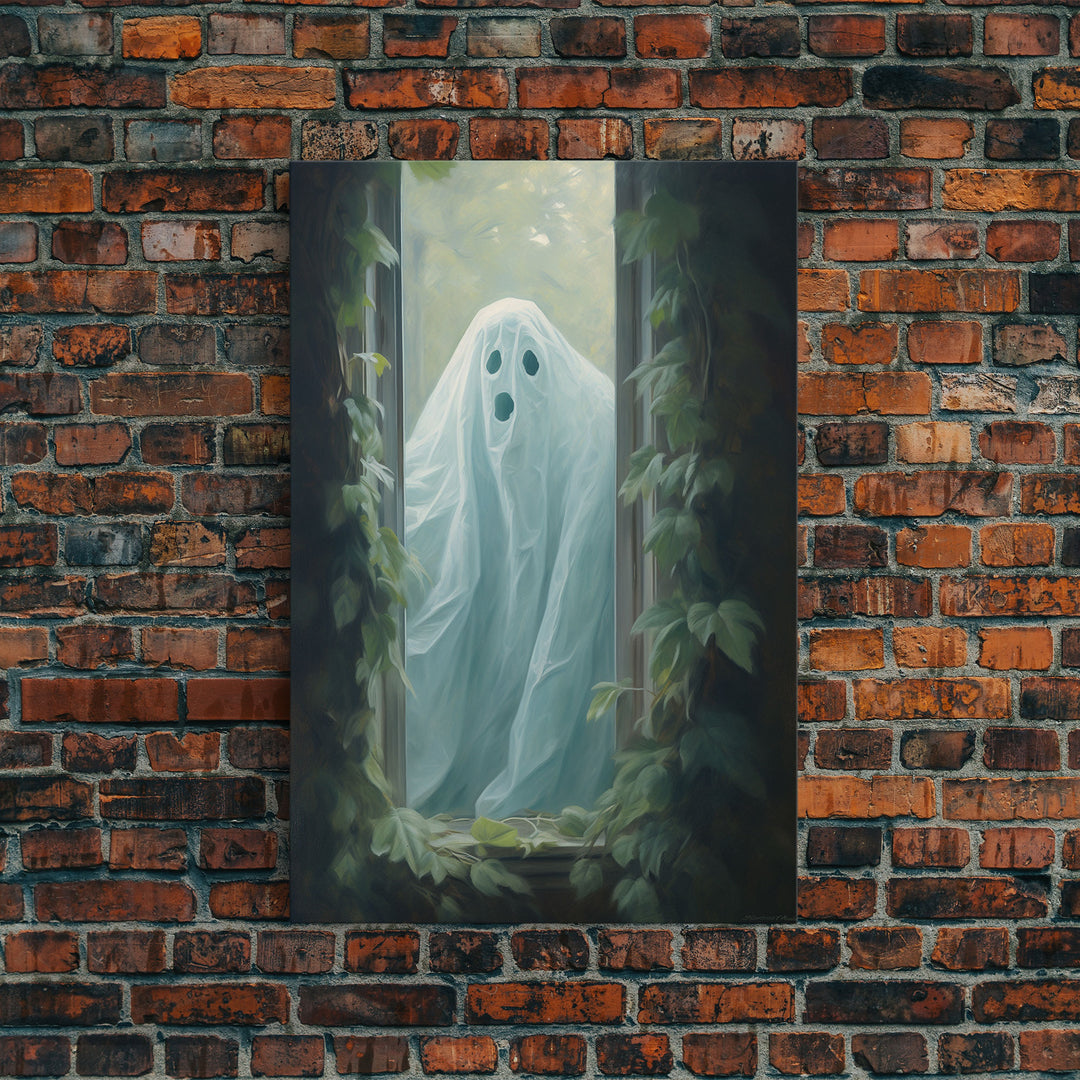 The Ghost In The Window, Vintage Canvas, Art Canvas Print, Dark Academia, Haunting Ghost, Halloween Decor, Spooky Gothic Decor