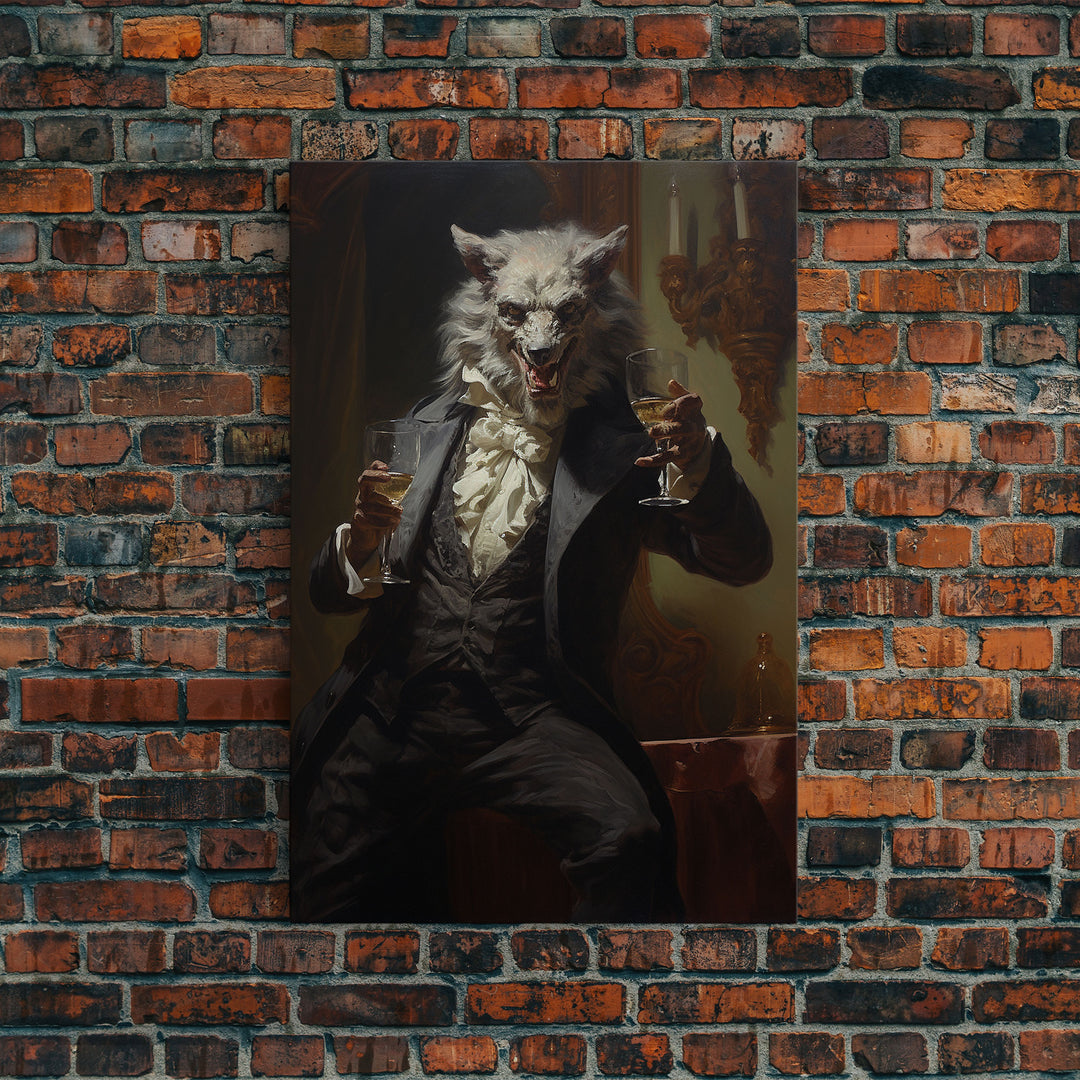 Halloween Wall Art, This Werewolf Is Here To Party, Funny Halloween Decor, Vintage Halloween, Gothic Victorian Werewolf Portrait