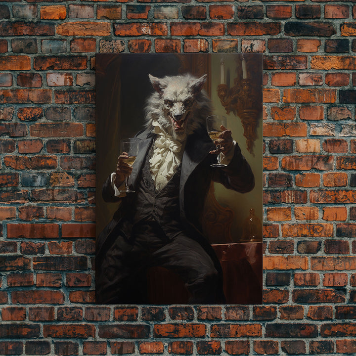 Halloween Wall Art, This Werewolf Is Here To Party, Funny Halloween Decor, Vintage Halloween, Gothic Victorian Werewolf Portrait