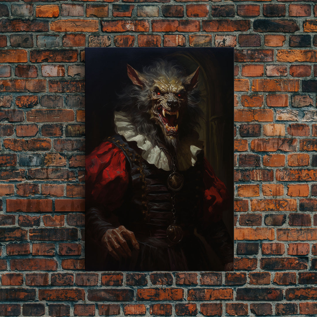 Victorian Business Werewolf Workin' 9 to 5, Framed Canvas, Halloween Canvas Print, Vintage Halloween Funny Gothic Decor