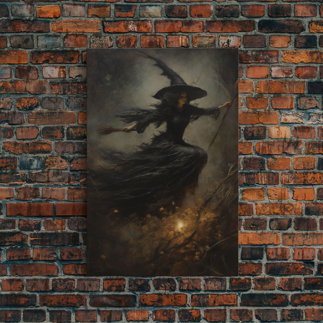 Spooky Season Witch Decor, Witch Painting Framed Canvas Print, Halloween Art, Witch Art, Witchcraft, Witch Decor, Felt Witch Hat