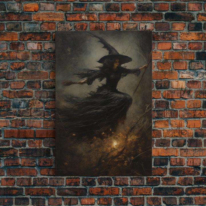 Spooky Season Witch Decor, Witch Painting Framed Canvas Print, Halloween Art, Witch Art, Witchcraft, Witch Decor, Felt Witch Hat