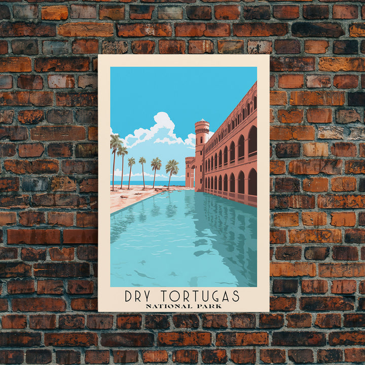 Dry Tortugas National Park Florida Travel Art, National Park Print, Minimalist Travel Art, Midcentury Modern Style Landscape Painting
