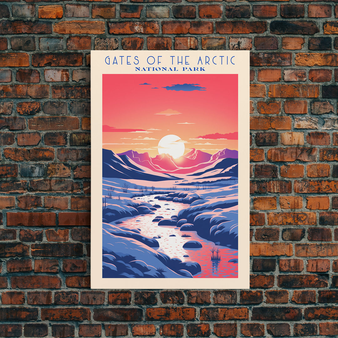 Gates Of The Arctic National Park Travel Art, National Park Print, Minimalist Travel Art, Midcentury Modern Style Landscape Painting