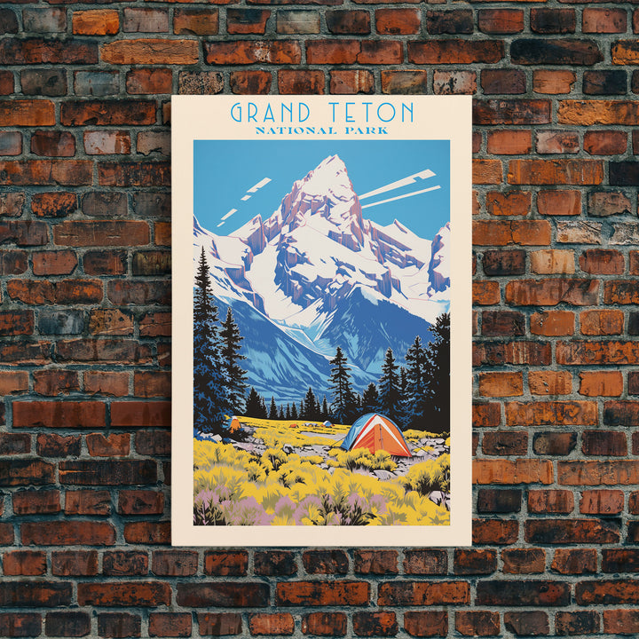 Grand Teton National Park Wyoming Travel Art, National Park Print, Minimalist Travel Art, Midcentury Modern Style Landscape Painting