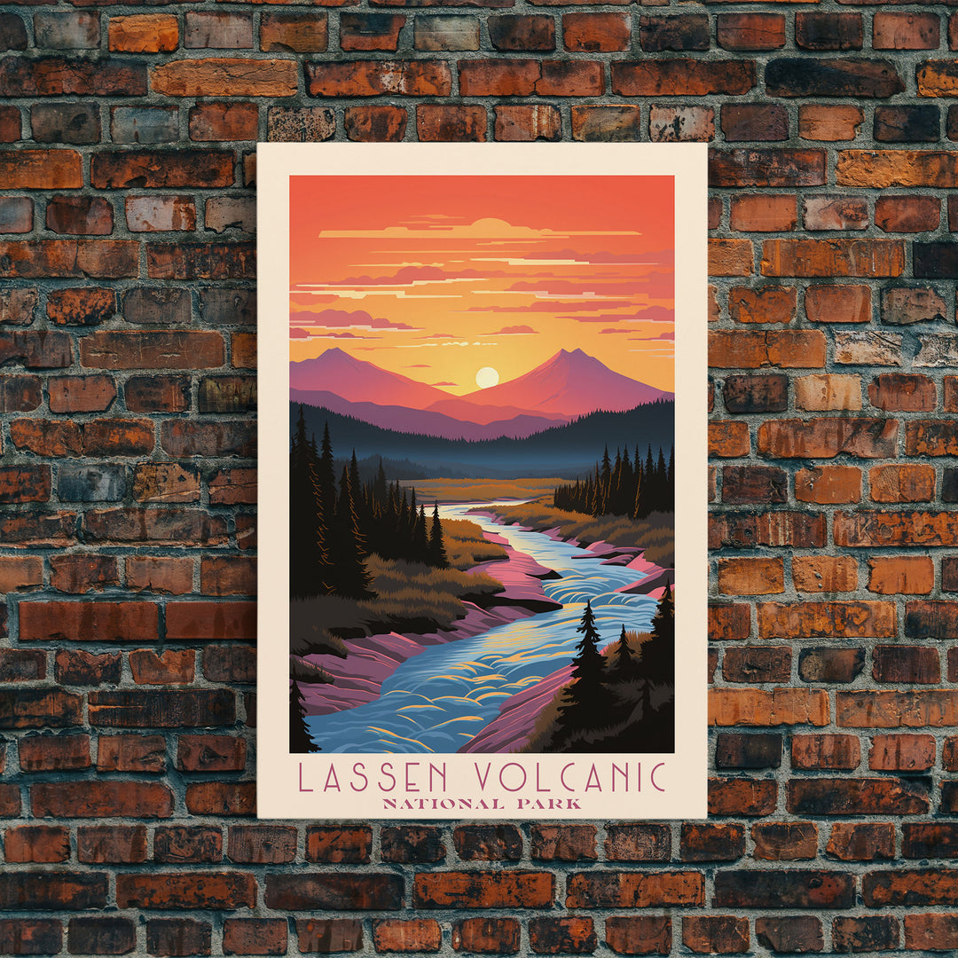 Lassen Volcanic National Park California Travel Art, National Park Print, Minimalist Travel Art, Midcentury Modern Style Landscape Painting