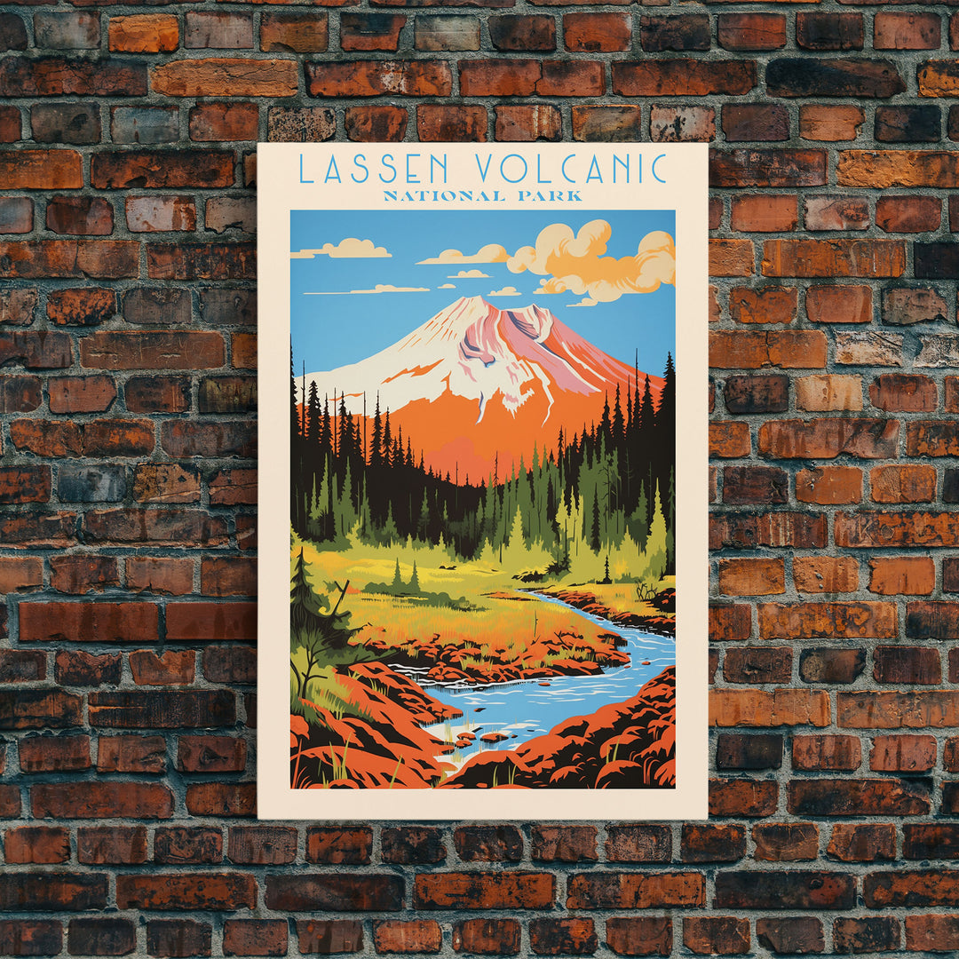 Lassen Volcanic National Park Alaska Travel Art, National Park Print, Minimalist Travel Art, Midcentury Modern Style Landscape Painting