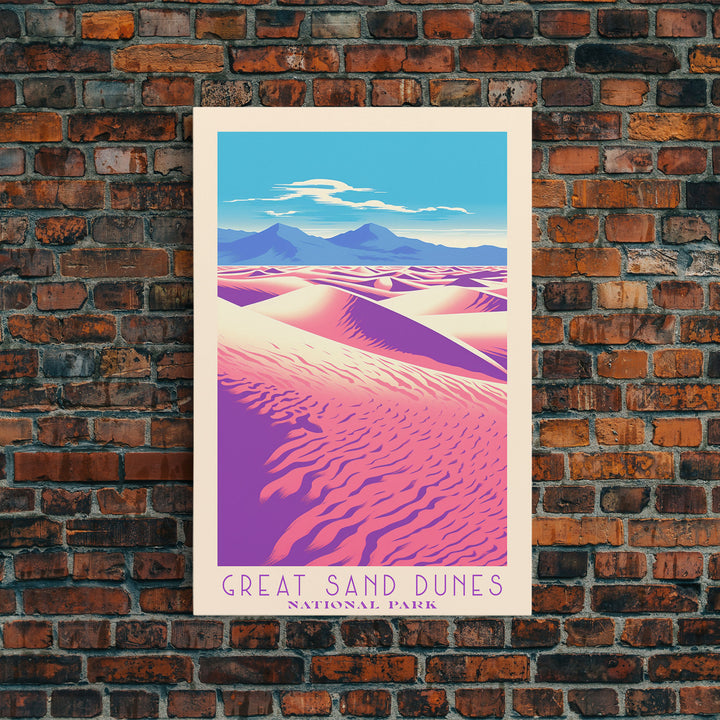 Great Sand Dunes National Park Travel Poster Art, Canvas Print Wall Art, Colorado Travel Art, Midcentury Modern Travel Decor, MCM Wall Art