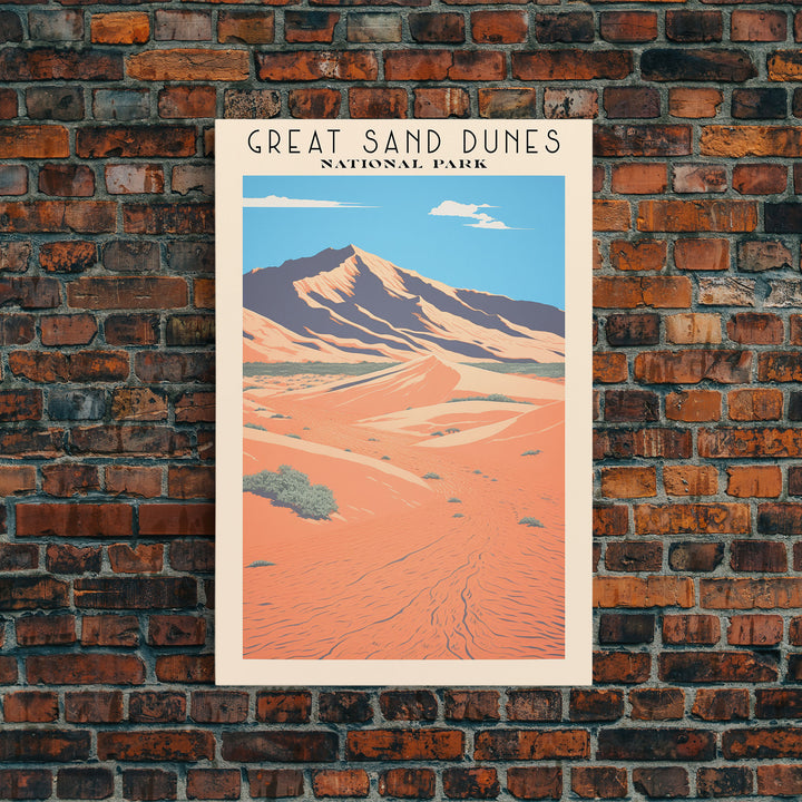 Great Sand Dunes National Park Travel Poster Art, Canvas Print Wall Art, Colorado Travel Art, Midcentury Modern Travel Decor, MCM Wall Art