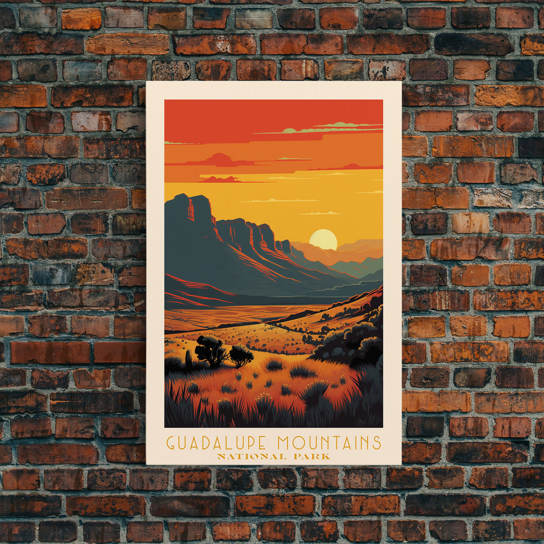 Guadalupe Mountains National Park Texas Travel Art, National Park Print, Minimalist Travel Art, Midcentury Modern Style Landscape Painting