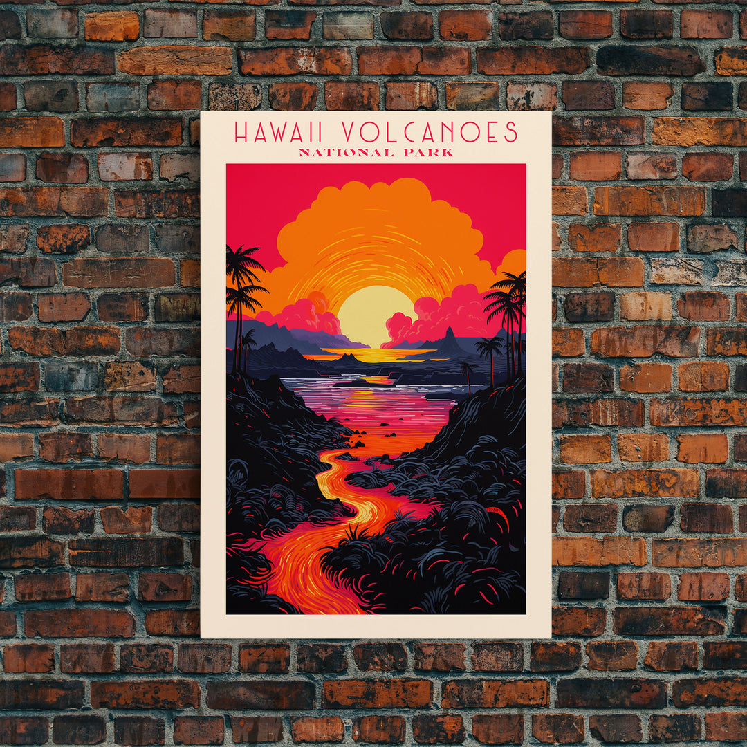 Hawaii Volcanoes National Park Hawaii Travel Art, National Park Print, Minimalist Travel Art, Midcentury Modern Style Landscape Painting