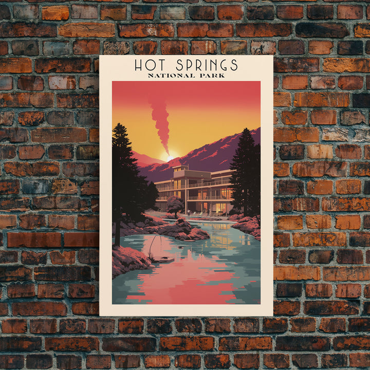 Hot Springs National Park Arkansas Travel Art, National Park Print, Minimalist Travel Art, Midcentury Modern Style Landscape Painting
