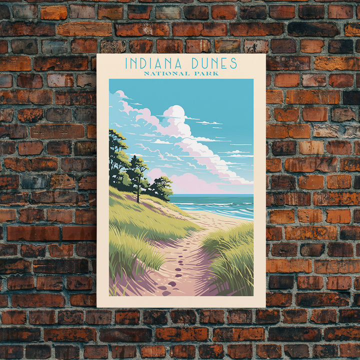 Indiana Dunes National Park Travel Poster Art, Canvas Print Wall Art, Indiana Travel Art, Midcentury Modern Travel Decor, Wall Art