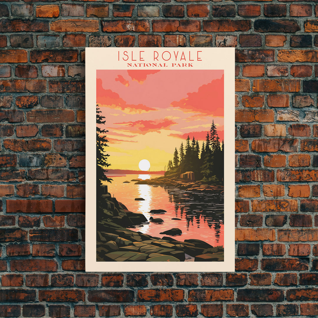 Isle Royale National Park Michigan Travel Art, National Park Print, Minimalist Travel Art, Midcentury Modern Style Landscape Painting