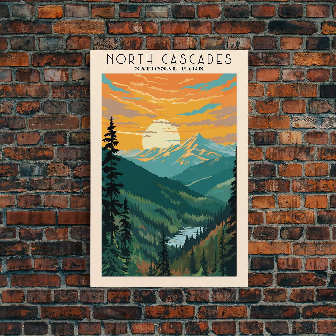 North Cascades National Park Washington Travel Art, National Park Print, Minimalist Travel Art, Midcentury Modern Style Landscape Painting