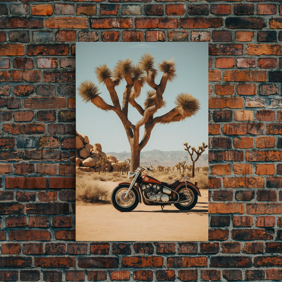 Motorcycle Wall Art, Cactus Wall Art, Desert Wall Art, Canvas Print, Wall Hanging, Portrait Art, Office Wall Decor, Above Bed Art, RV Decor