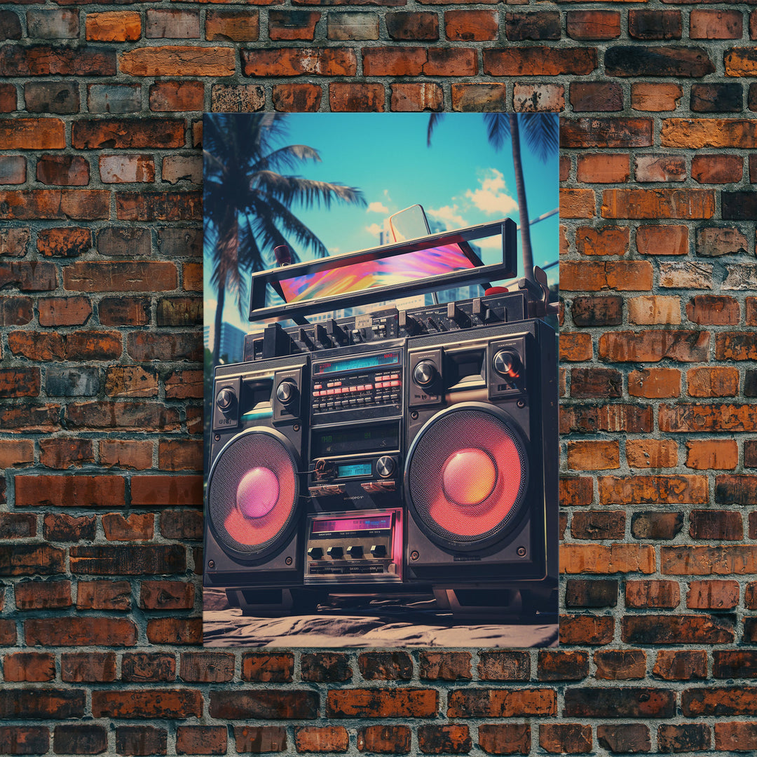 Vintage Boombox Canvas Print, 80s Vaporwave Aesthetic Wall Art, Boombox Print, cd boombox art, Music Studio Art, Studio Decor