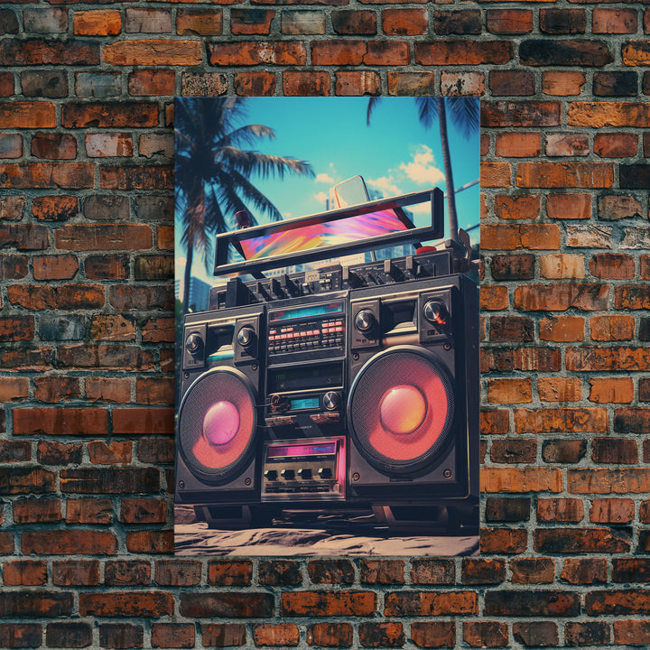 Vintage Boombox Canvas Print, 80s Vaporwave Aesthetic Wall Art, Boombox Print, cd boombox art, Music Studio Art, Studio Decor
