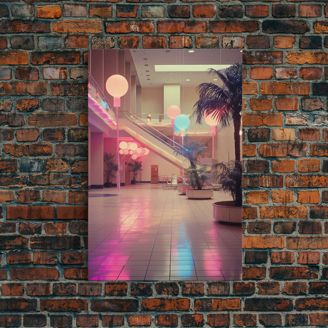 Photo Of A 1980s Mall, Framed Canvas Print, Liminal Spaces, Vaporwave Aesthetic Wall Art, Game Room Decor
