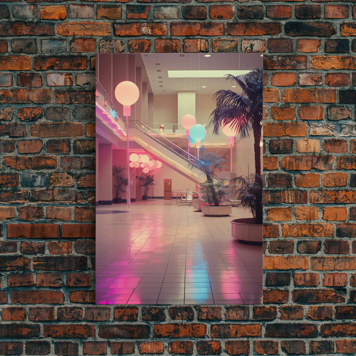 Photo Of A 1980s Mall, Framed Canvas Print, Liminal Spaces, Vaporwave Aesthetic Wall Art, Game Room Decor