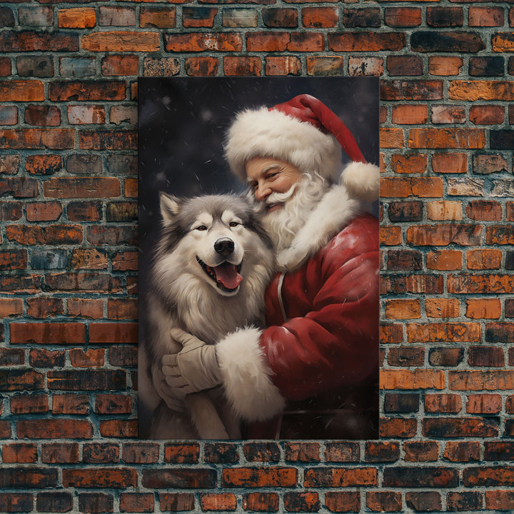 Santa Claus and his Alaskan Malamute, Christmas Wall Art, Dog Gift, Christmas Dog, Winter Wall Art, Santa Decor, Santa Art Print