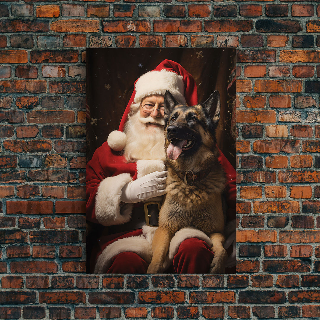 Santa Claus And His Belgian Malinois, Christmas Wall Art, Dog Gift, Christmas Dog, Winter Wall Art, Santa Decor, Santa Art Print, Cute Dog