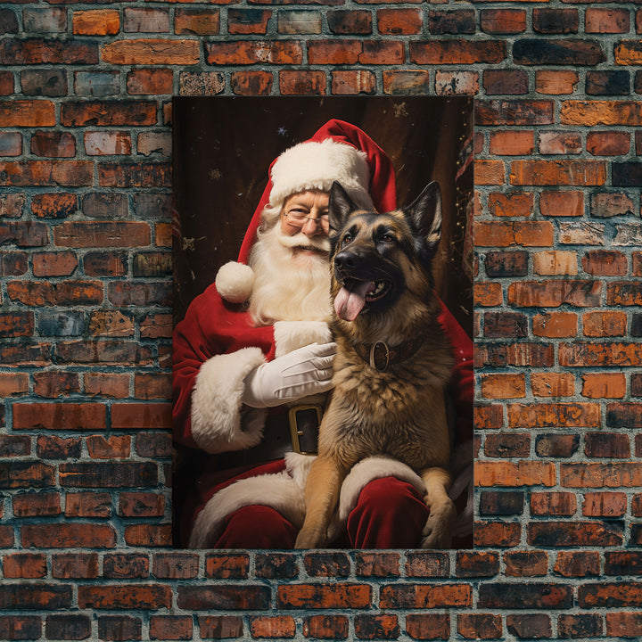Santa Claus And His Belgian Malinois, Christmas Wall Art, Dog Gift, Christmas Dog, Winter Wall Art, Santa Decor, Santa Art Print, Cute Dog