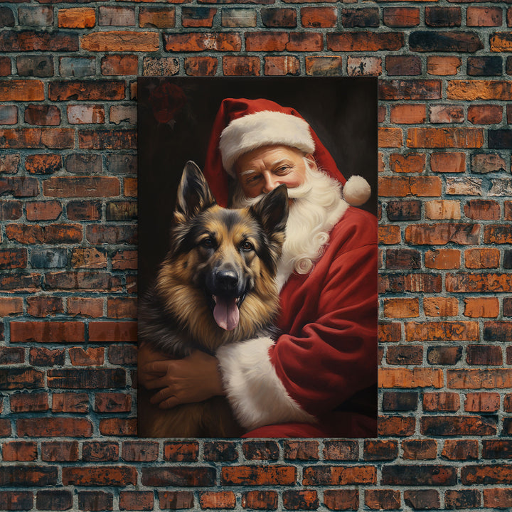 Santa Claus And His German Shepherd, Christmas Wall Art, Dog Gift, Christmas Dog, Winter Wall Art, Santa Decor, Santa Art Print, Cute Dog
