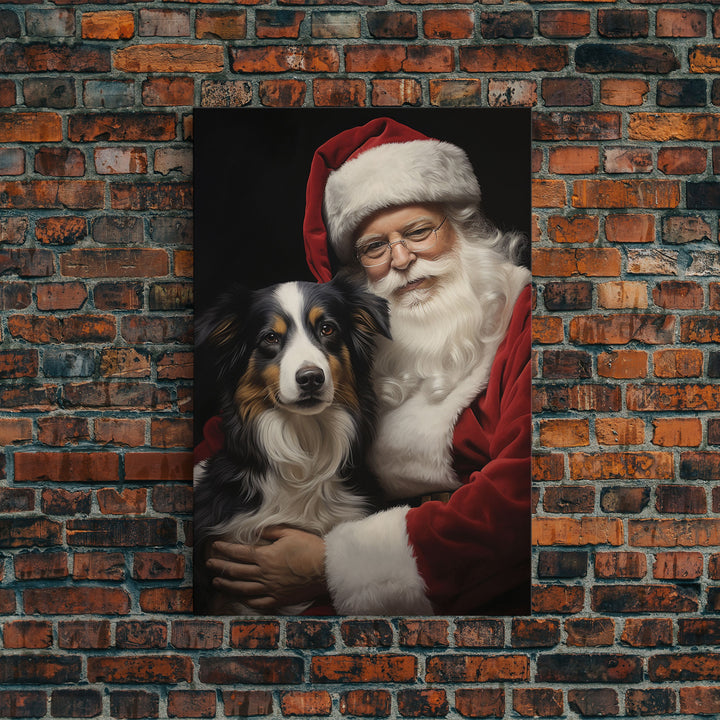 Santa Claus And His Border Collie, Christmas Wall Art, Dog Gift, Christmas Dog, Winter Wall Art, Santa Decor, Santa Art Print, Cute Dog