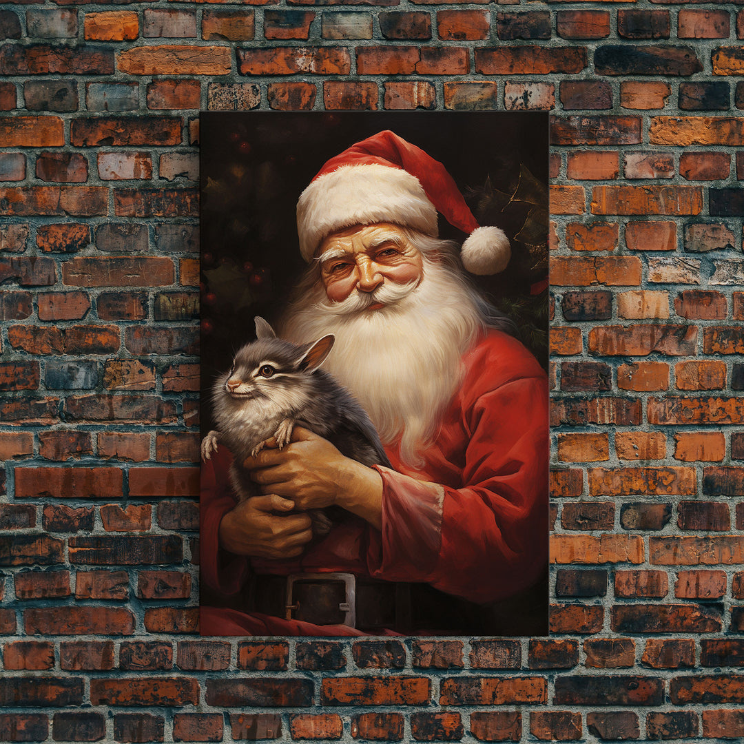Santa Claus And His Chinchilla, Christmas Wall Art, Dog Gift, Christmas Dog, Winter Wall Art, Santa Decor, Santa Art Print, Chinchilla Print