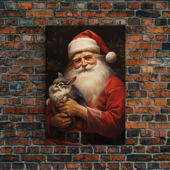 Santa Claus And His Chinchilla, Christmas Wall Art, Dog Gift, Christmas Dog, Winter Wall Art, Santa Decor, Santa Art Print, Chinchilla Print
