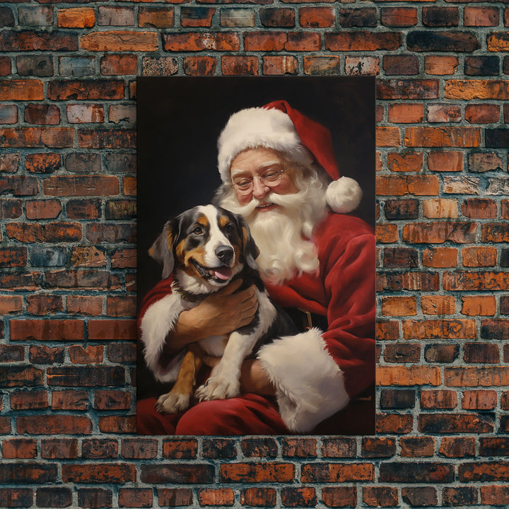 Santa Claus And His Beagle, Christmas Wall Art, Dog Gift, Christmas Dog, Winter Wall Art, Santa Decor, Santa Art Print, Cute Dog Print