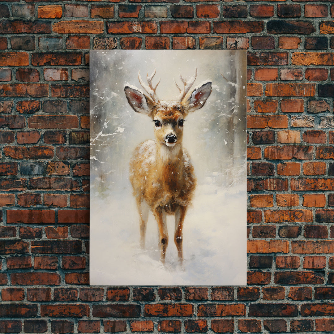Cute Buck Wearing A Santa Hat, Christmas Decor, Woodland Animals, Christmas Wall Art, Winter Decor, Holiday Decor, Seasonal Decor, Cute Deer