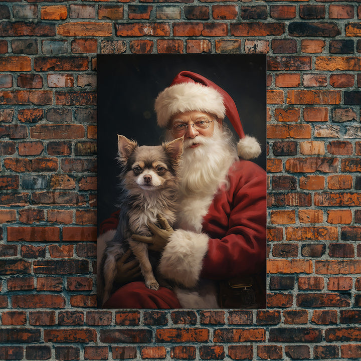 Santa Claus And His Chihuahua, Christmas Wall Art, Christmas Dog, Winter Wall Art, Santa Decor, Santa Art Print, Farmhouse Christmas