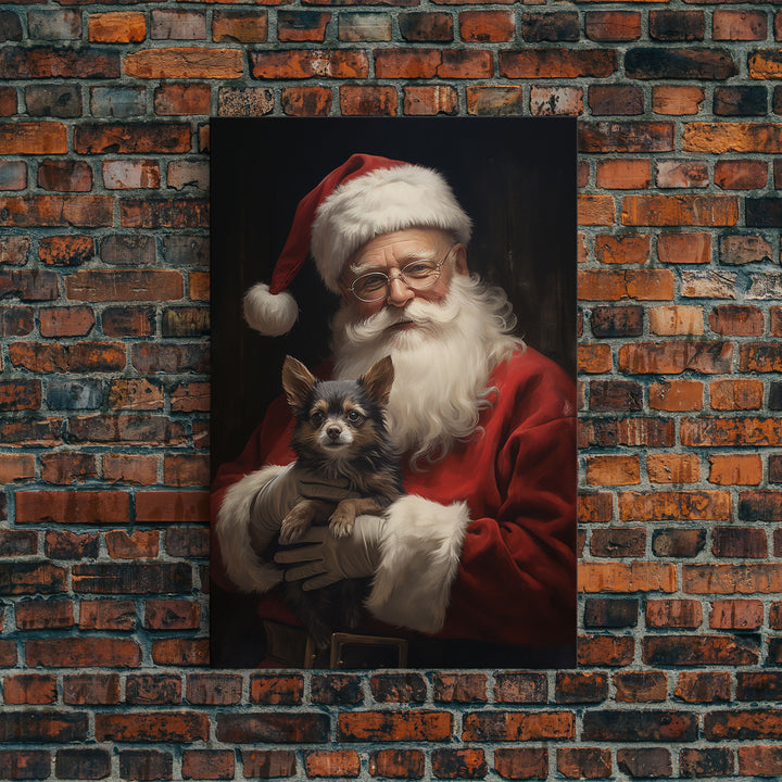 Santa Claus And His Chihuahua, Christmas Wall Art, Christmas Dog, Winter Wall Art, Santa Decor, Santa Art Print, Farmhouse Christmas