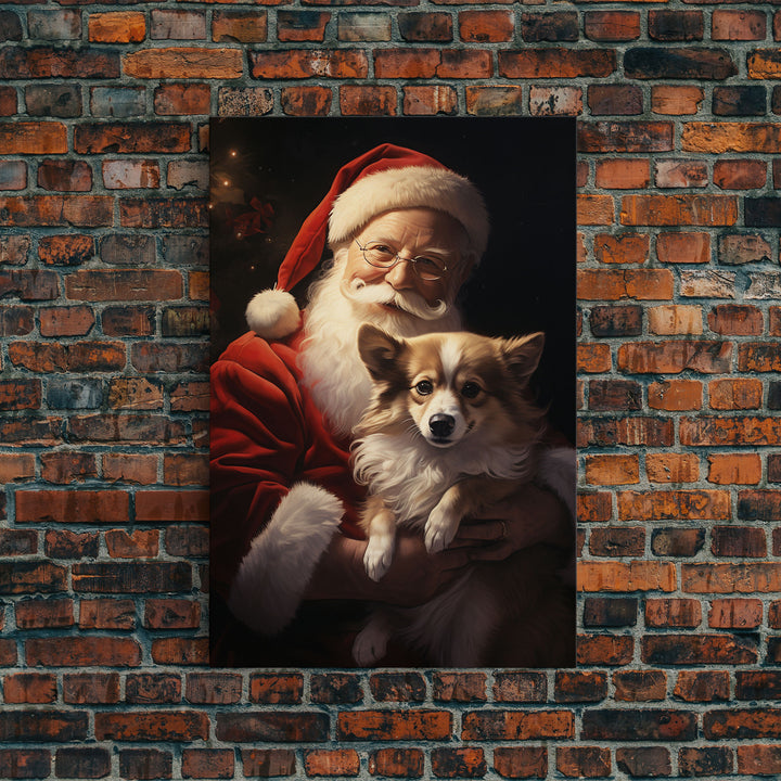 Santa Claus And His Corgi, Christmas Wall Art, Christmas Dog, Winter Wall Art, Santa Decor, Santa Art Print, Farmhouse Christmas