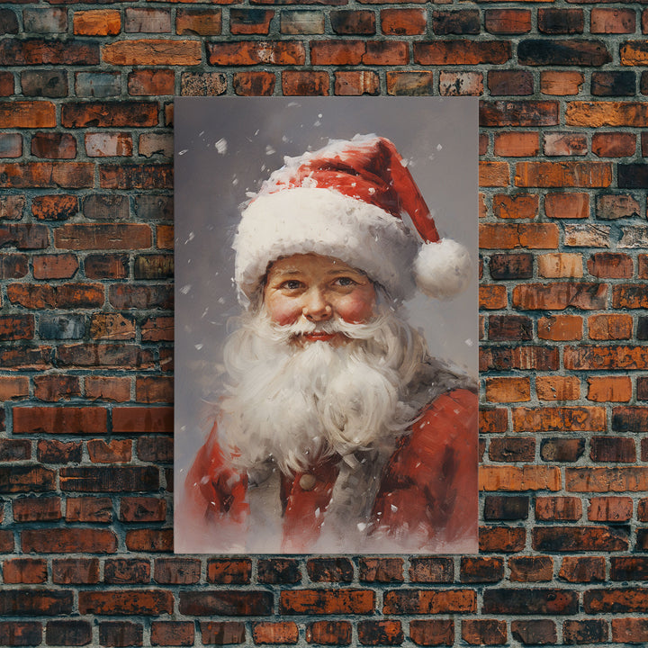 Santa Painting, Santa Print, Framed Canvas Print, Christmas Decor, Portrait of Santa, Farmhouse Christmas, Minimalist Christmas Art