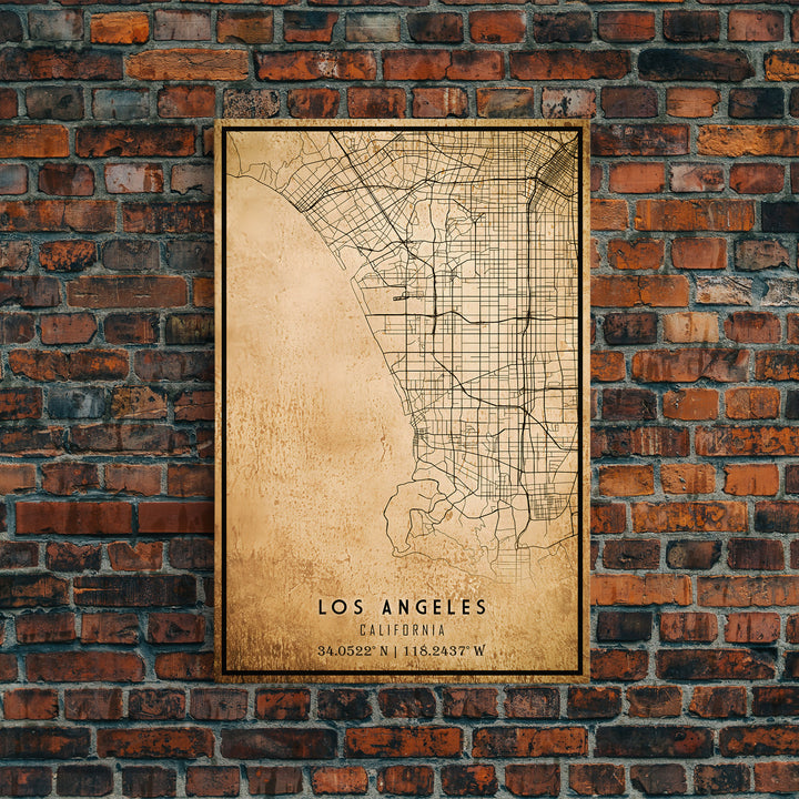 Los Angeles Vintage Map Print | Los Angeles Map | California Map Art | Los Angeles City Road Map Poster | Distressed / Retro LA Street Art