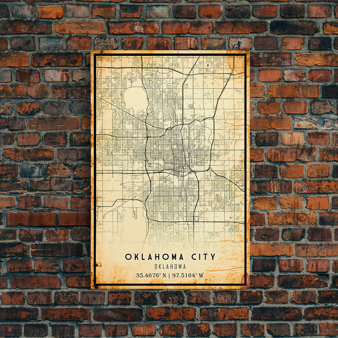 Oklahoma City Vintage Map Print, Oklahoma Map, Oklahoma State Map Art, Oklahoma City Road Map Poster, Vintage Map Gift, Road Trip Art