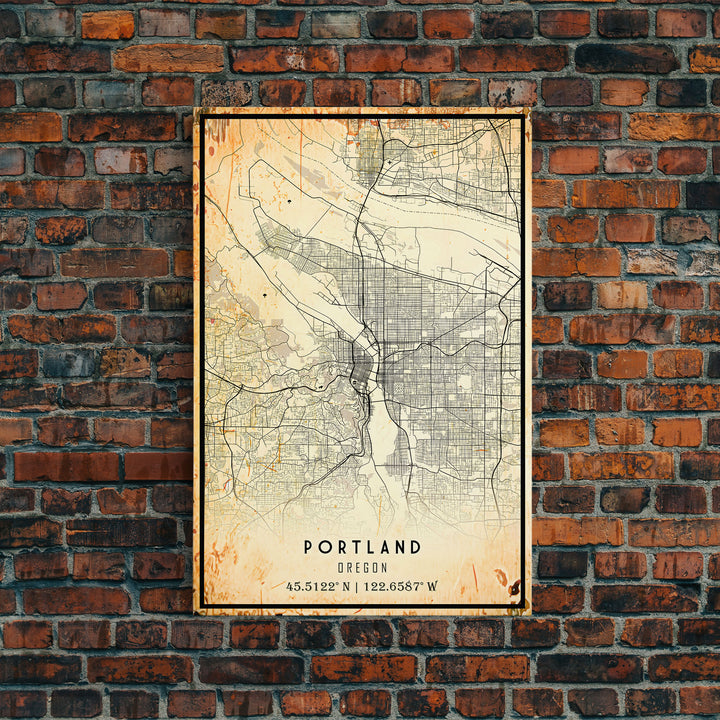 Portland Oregon Street Map, Framed Canvas Art, Oregon United States Road Map Wall Art, Office Wall Art, Portland Wall Decor for Office