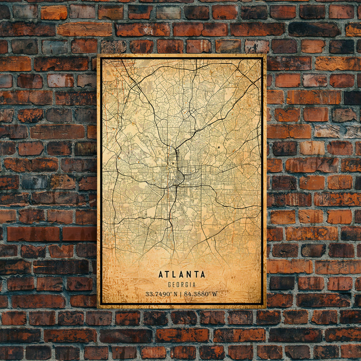 Old Atlanta City Map Wall Art Canvas Print, Vintage Style Atlanta  Map, Framed Wall Art, Cool Atlanta Georgia Wall Art, Office Decor