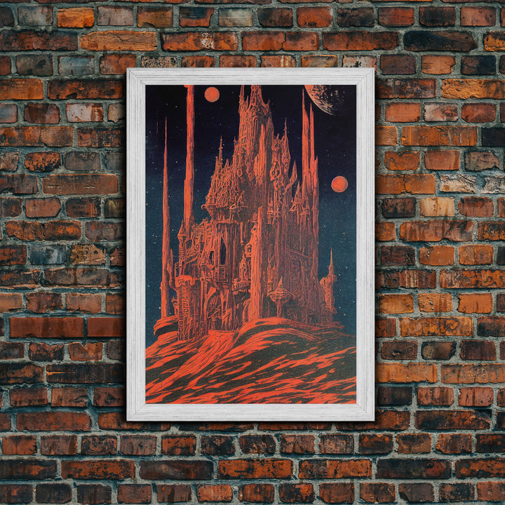 Gothic Red Eerie Castle Fine Art Print, Wall Poster, Wall Art Print