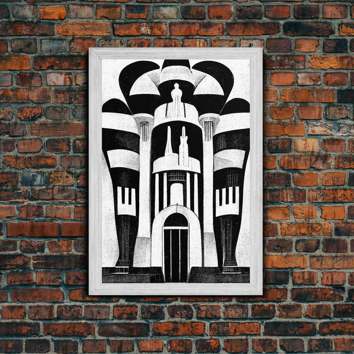 Vintage Style Art Deco Architecture Study, Framed Canvas Print, Retro Style Wall Art