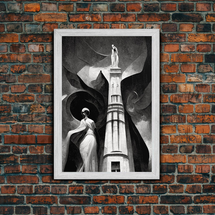 Vintage Style Art Deco Statue Study, Framed Canvas Print, Retro Style Wall Art, 1920s - 1930s style Art