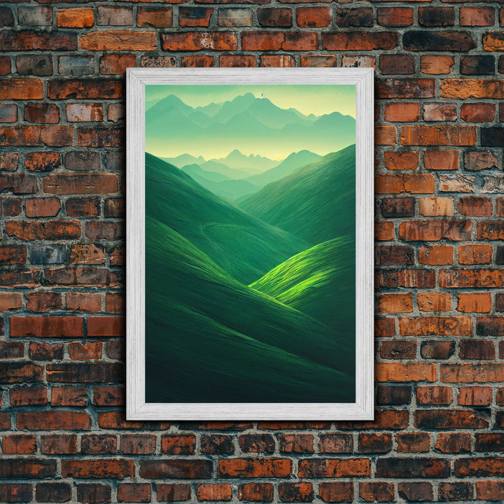 Emerald Green Landscape, Rolling Hills of Ireland, Framed Canvas Print, Ready To Hang Framed Wall Art, Living Room Wall Hanging