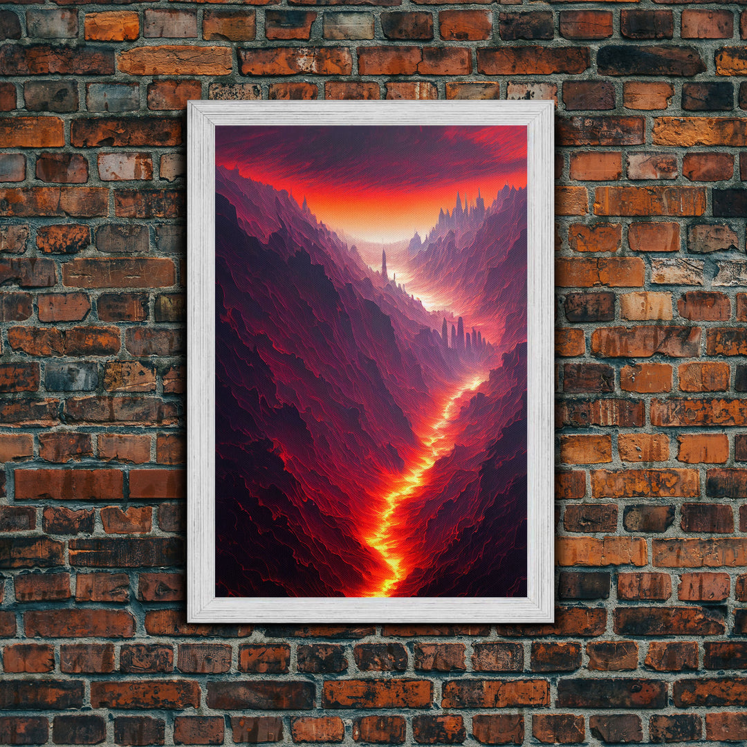 Lava Flow, Depths of Hades Art, Framed Canvas Print, Ready To Hang Framed Wall Art, Living Room Wall Hanging