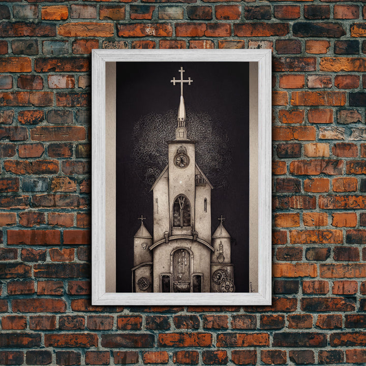 Gothic Church, Framed Canvas Print, Ready To Hang Framed Wall Art, Living Room Decor