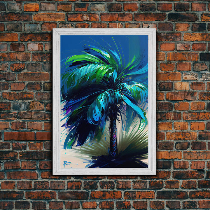 Vibrant Blue and Green Palm Tree Watercolor Canvas Print - Tropical Wall Art Home Decor Artwork