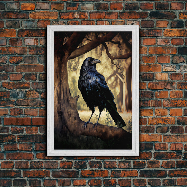Portrait of a raven, cool crow art, framed canvas print