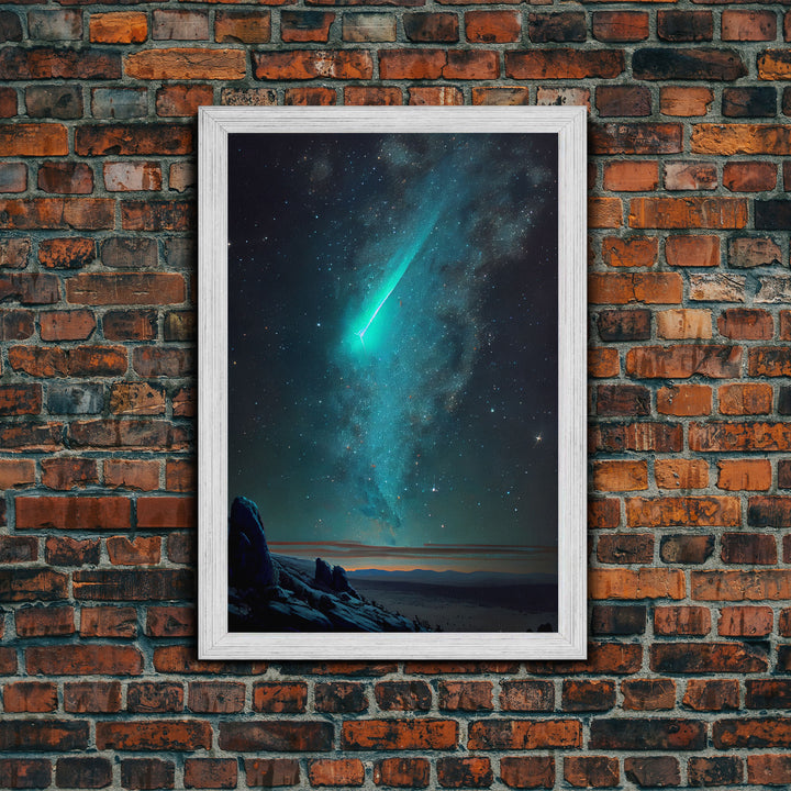 Shooting Star over an Arizona desert landscape, framed canvas print, milky way galaxy starry night sky art